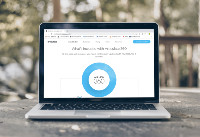Image of a laptop with Articulate 360, which says What's included with Articulate 360.